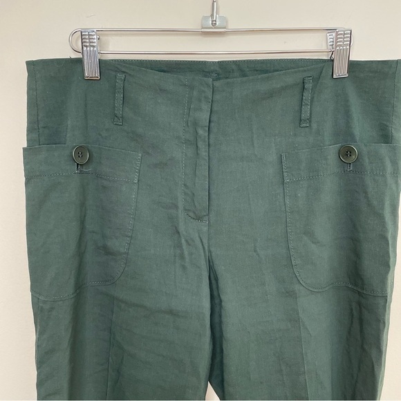 Theory Harper Green Linen Wide Leg Pants Size 8 - Picture 3 of 10